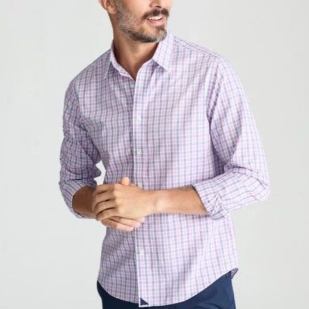UNTUCKit Men's Blue White Red Check Slim Fit Performance LS Button Up Shirt Sz M